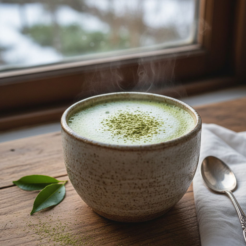Enjoying a creamy cup of Matcha Hot Chocolate