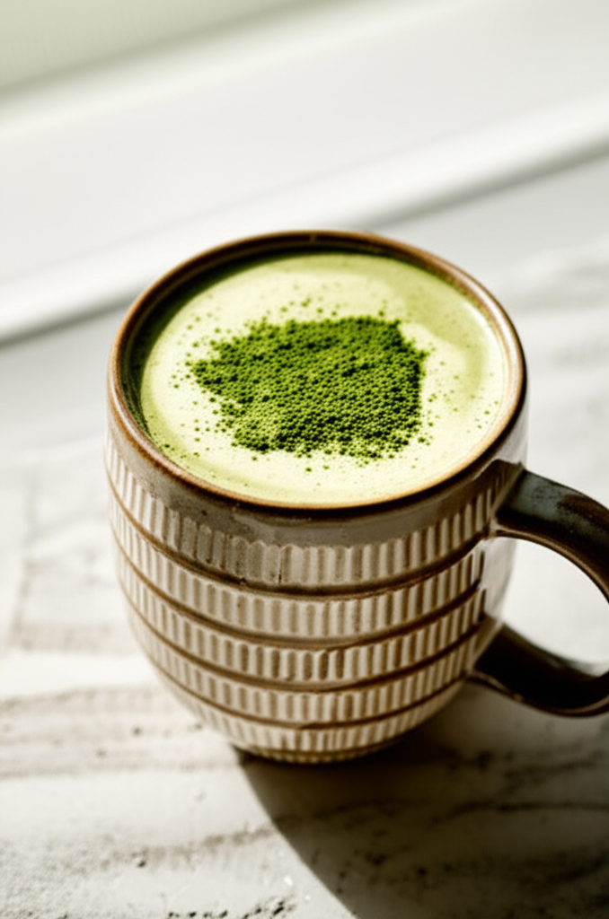 Warm mug of Matcha Hot Chocolate