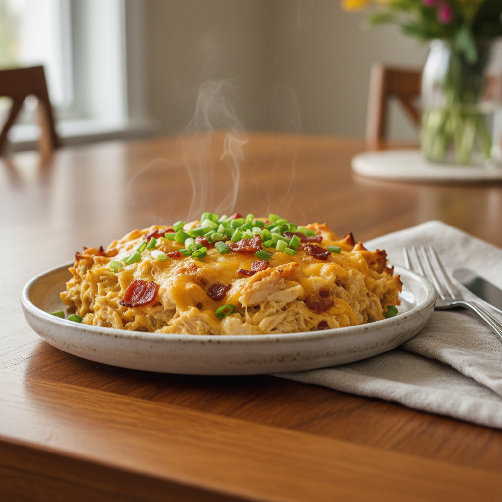Golden bubbly Crack Chicken Casserole fresh out of the oven