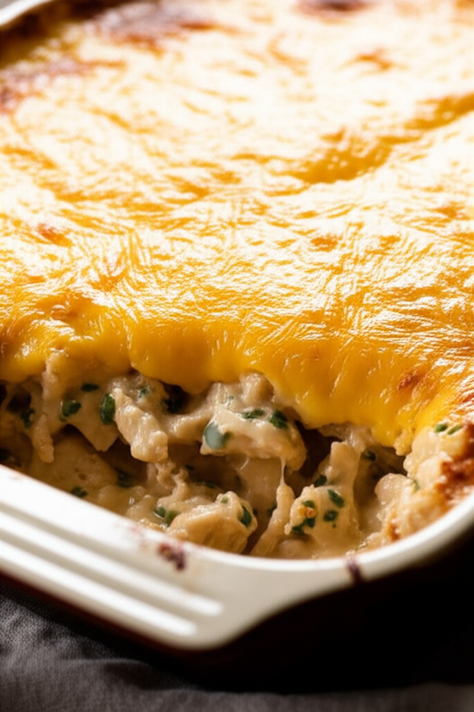 Crack Chicken Casserole serving in a casserole dish