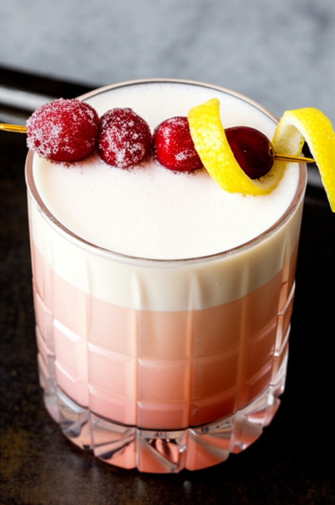 Holiday drink Cranberry Eggnog Sour by the fire