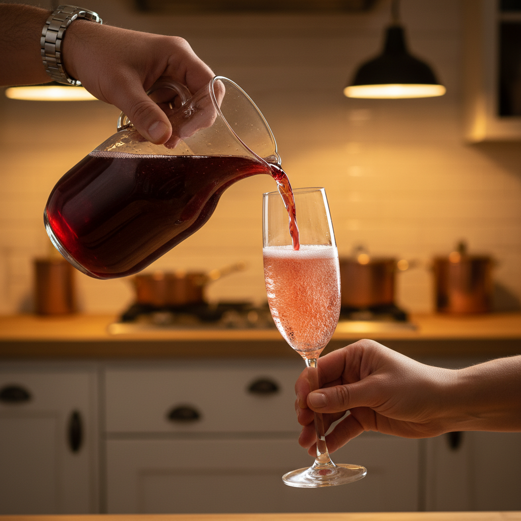 Glass being filled for Cranberry Mimosa