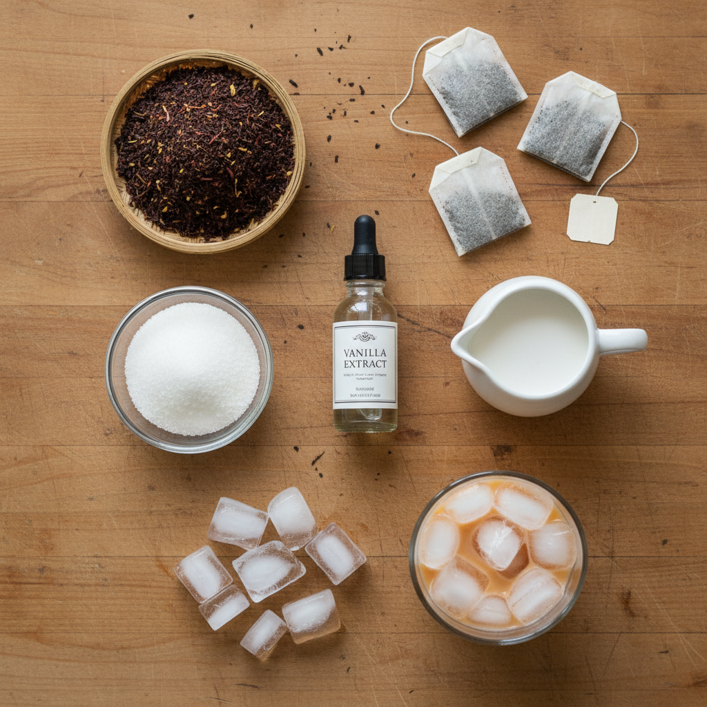 Ingredients to prepare Thai iced tea with coconut milk