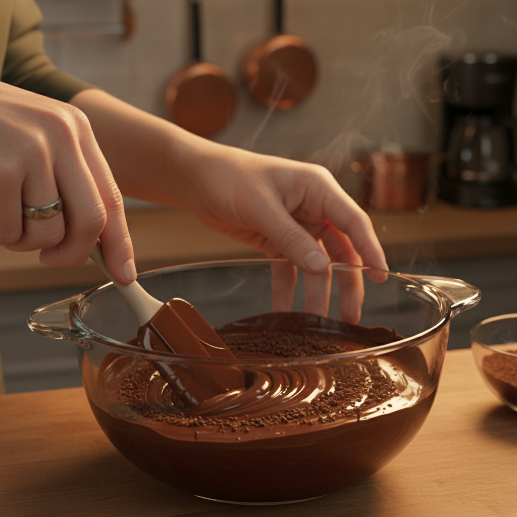 Melting chocolate with coffee and water