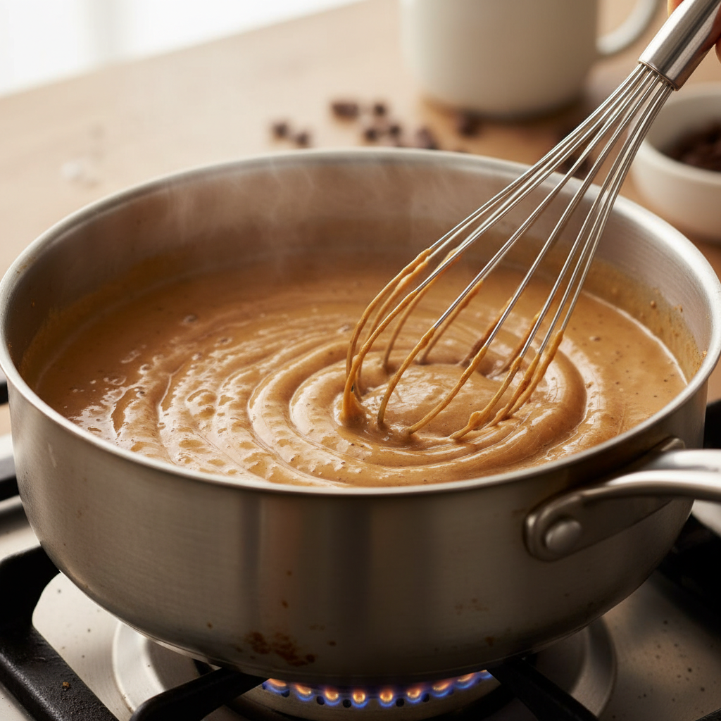 Warming up coffee and cream mixture