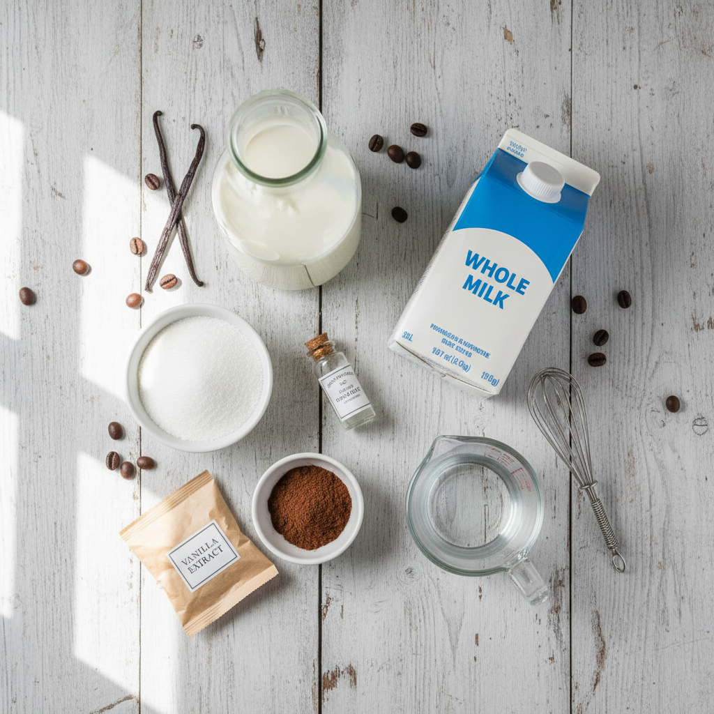 Ingredients laid out for Coffee Panna Cotta