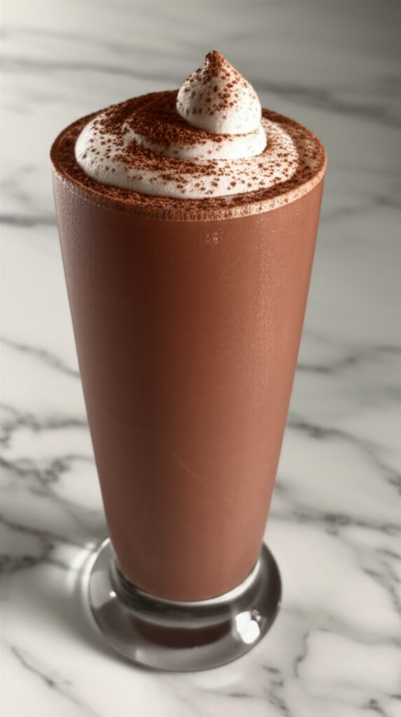 Cottage Cheese Hot Chocolate Keto Milkshake in glass with spoon