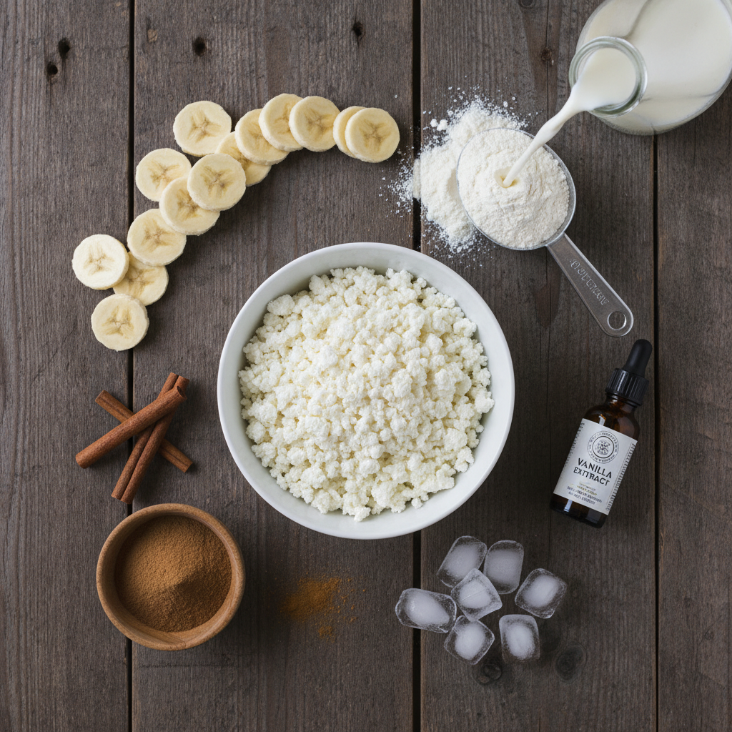 Ingredients for protein shake with cottage cheese