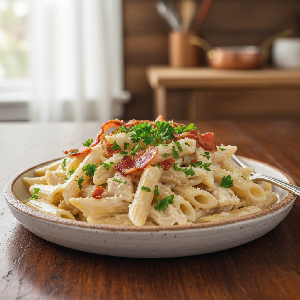 Creamy sauce being stirred in skillet