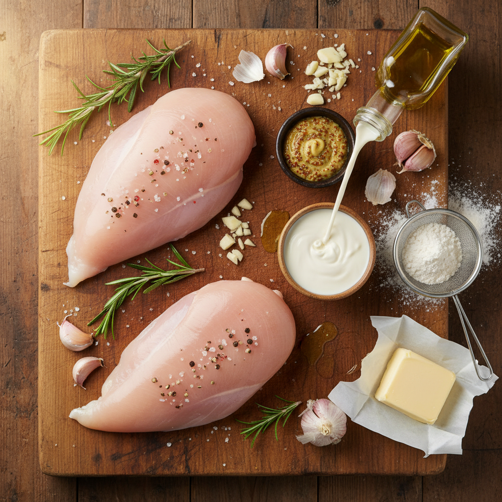 Ingredients for creamy Dijon rosemary chicken