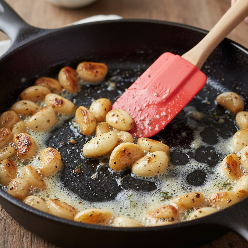 Caramelizing garlic cloves in skillet