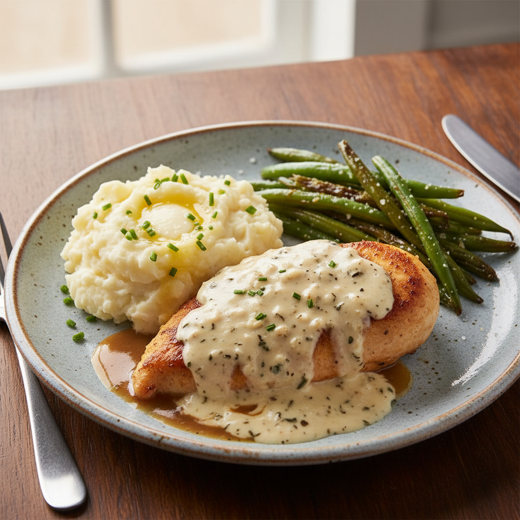 Creamy Garlic Chicken served with sides