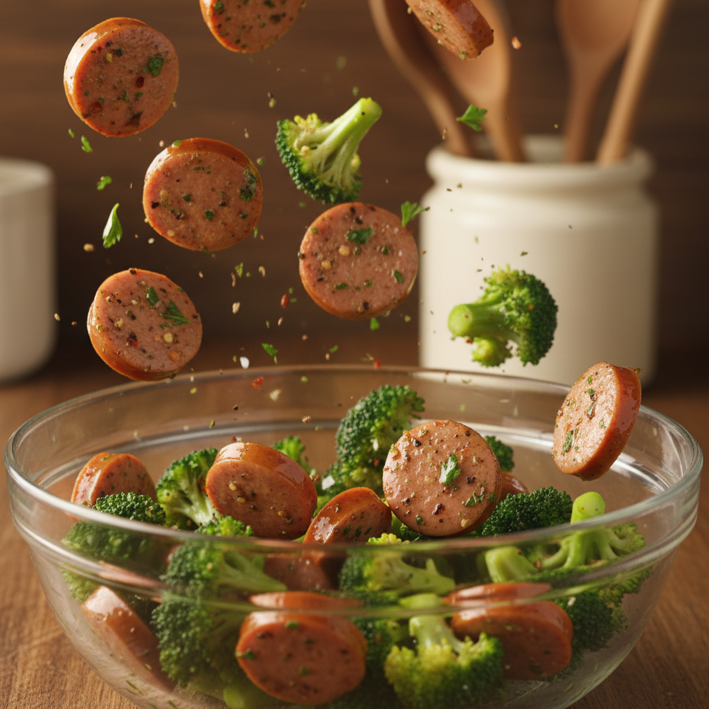 Browning chicken sausage in pot