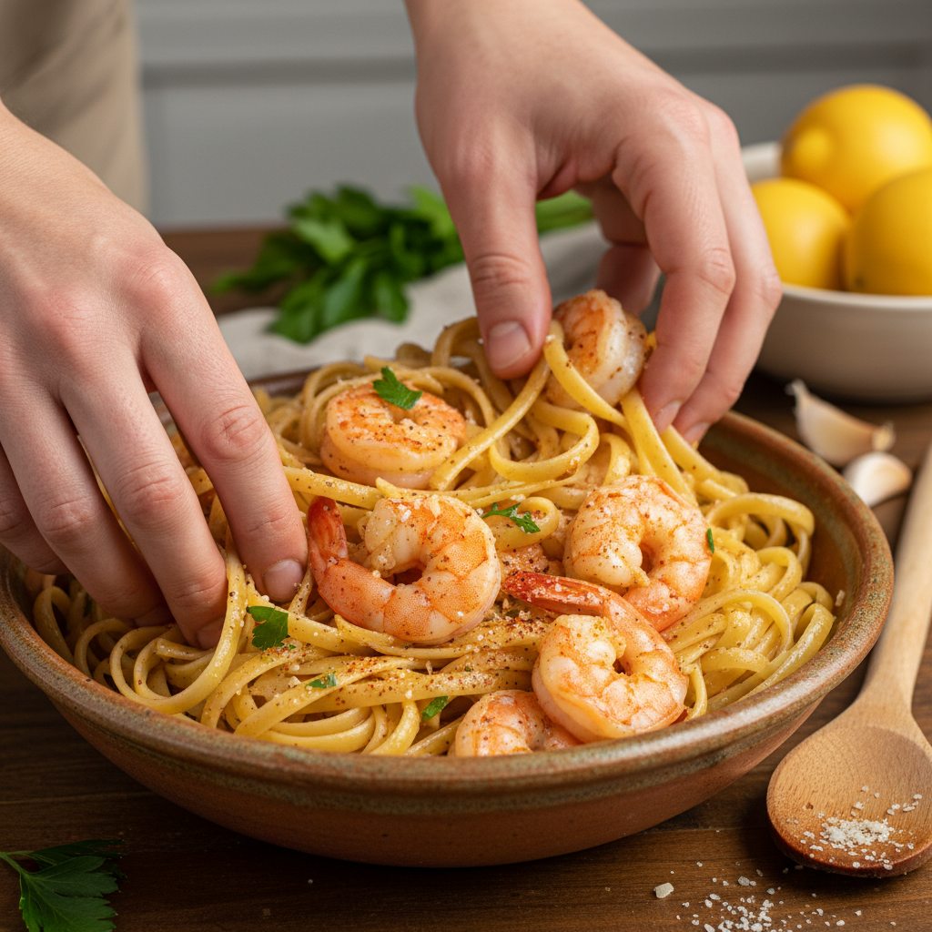 Seasoned shrimp ready to cook in skillet