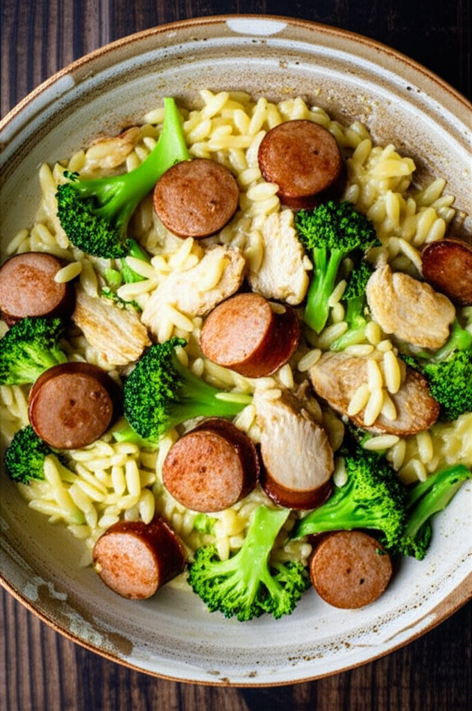 Chicken Sausage and Broccoli Orzo comforting meal