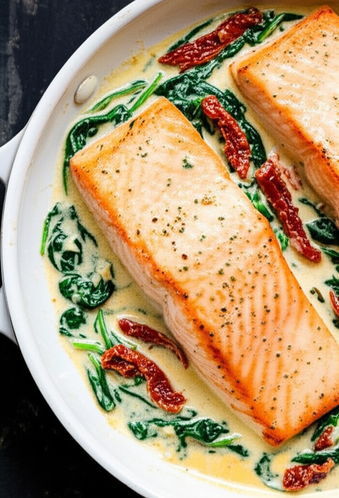 Creamy garlic Tuscan salmon plated