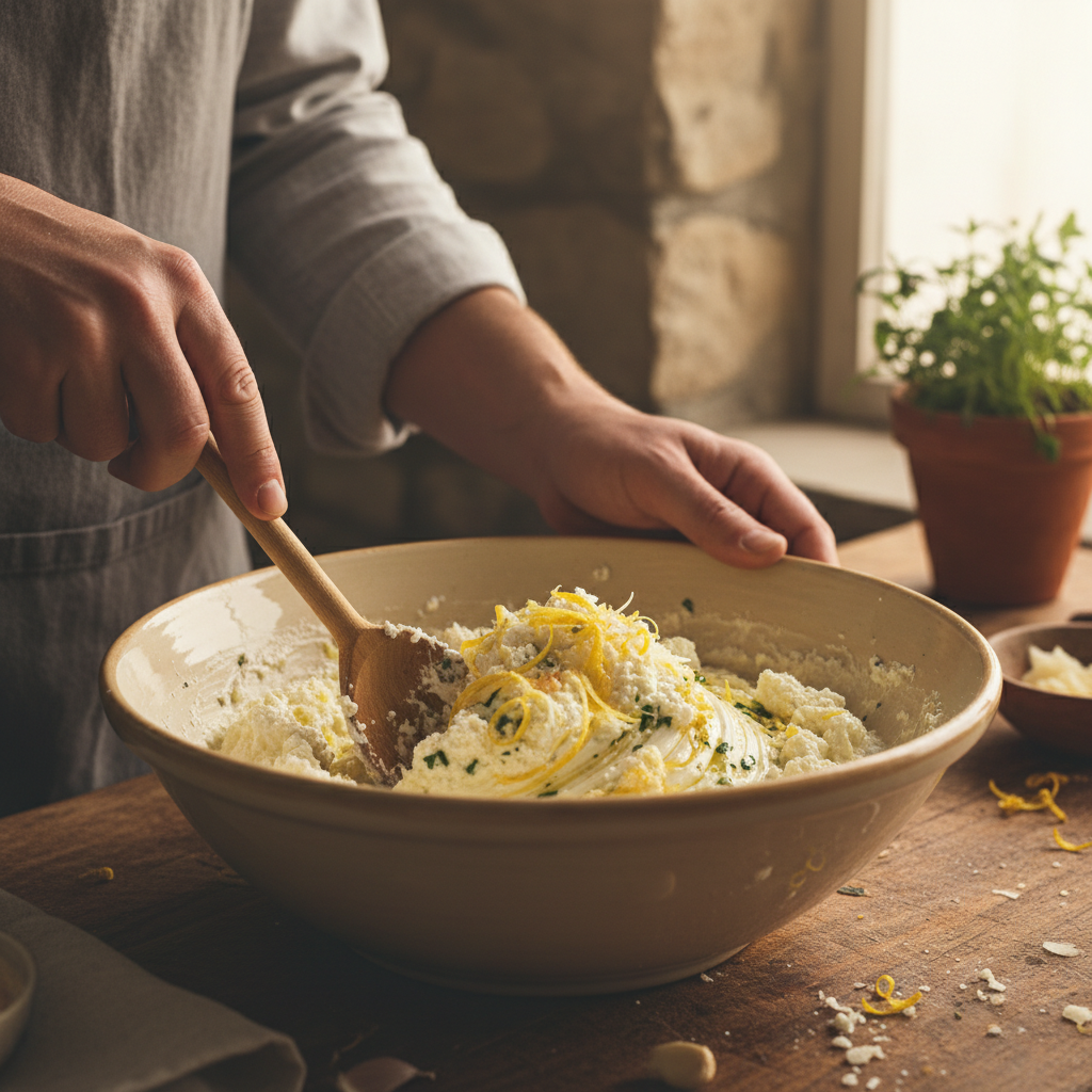 Mixing ricotta sauce ingredients