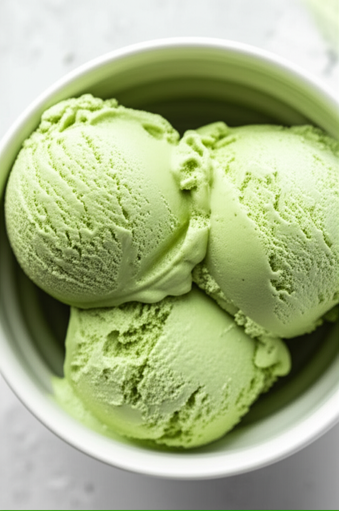 Matcha Coconut Ice Cream scoops in bowl