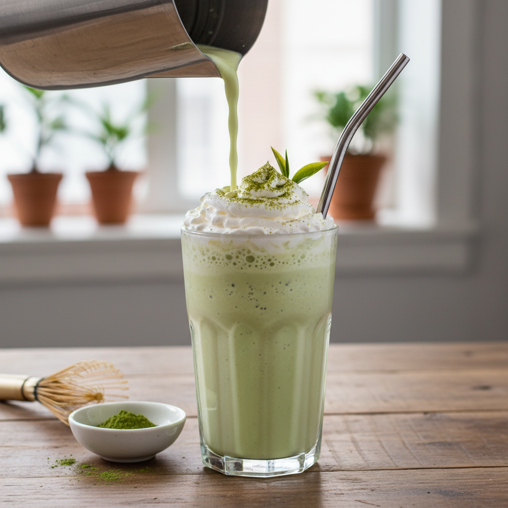 Finished matcha milkshake ready to enjoy