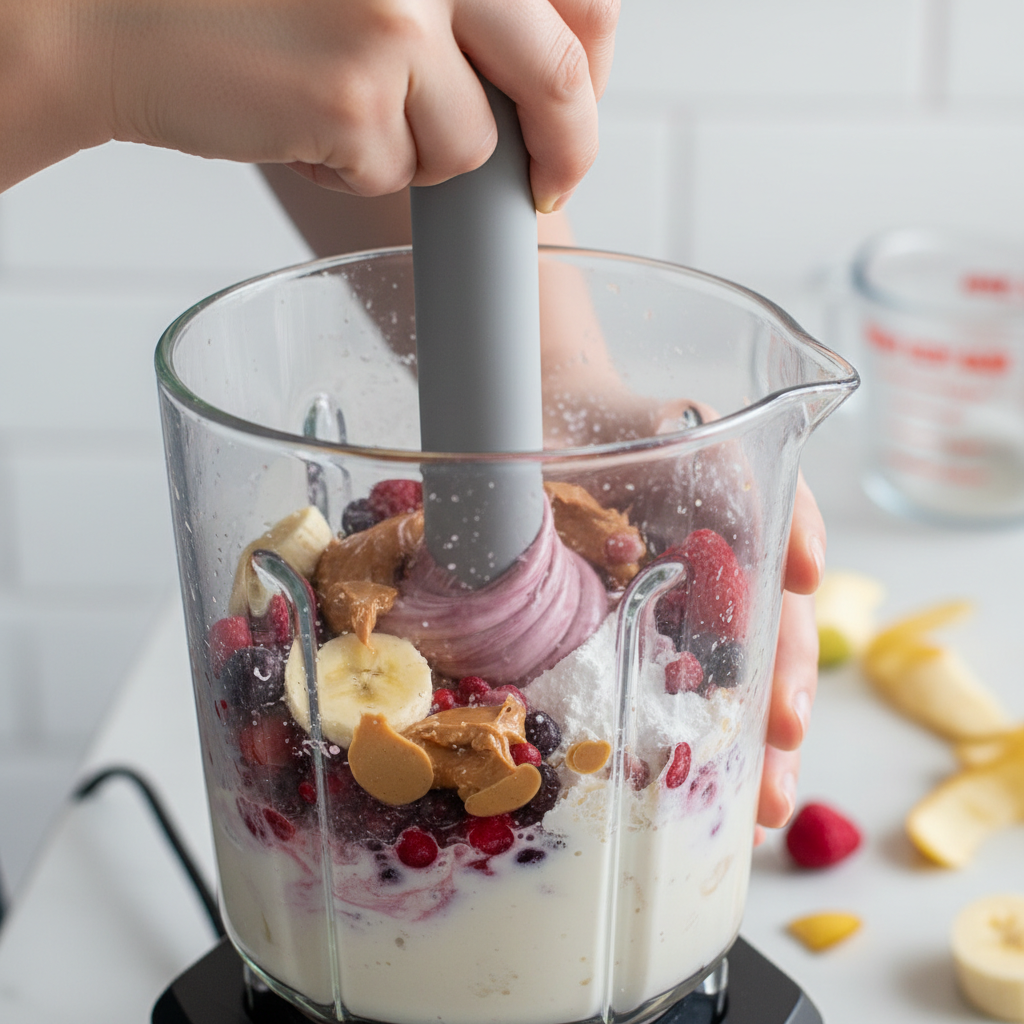 Blender with smoothie ingredients