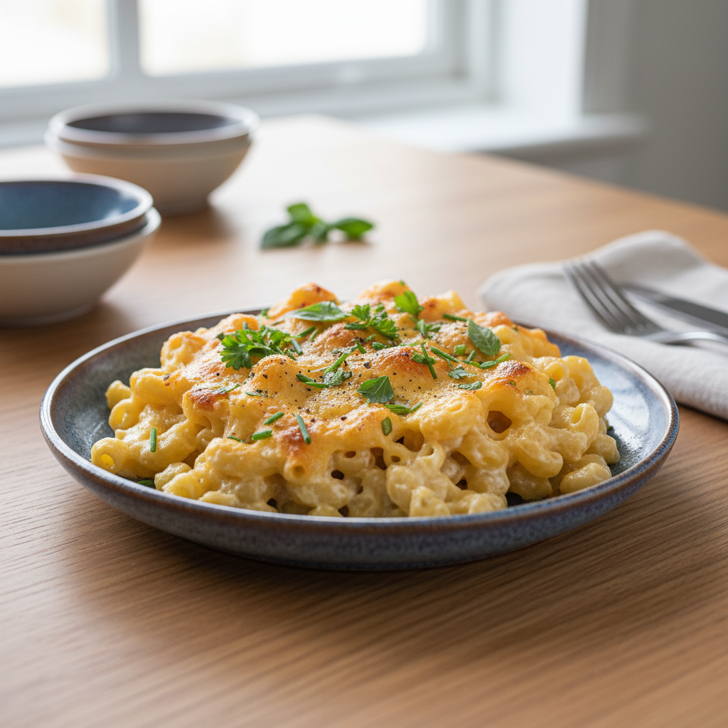 Finished Ricotta Mac and Cheese ready to serve