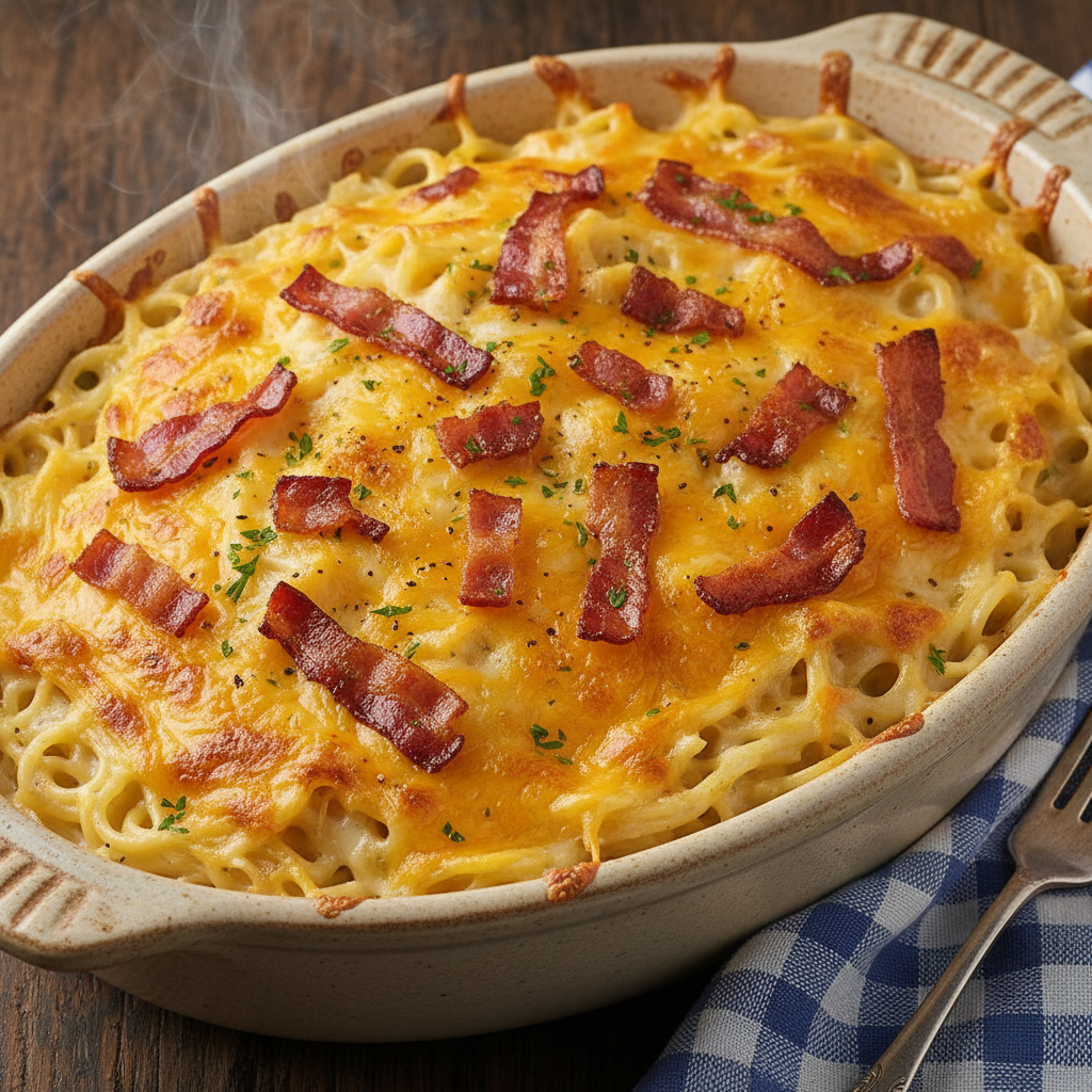 Southern spaghetti bake reheated and ready to serve