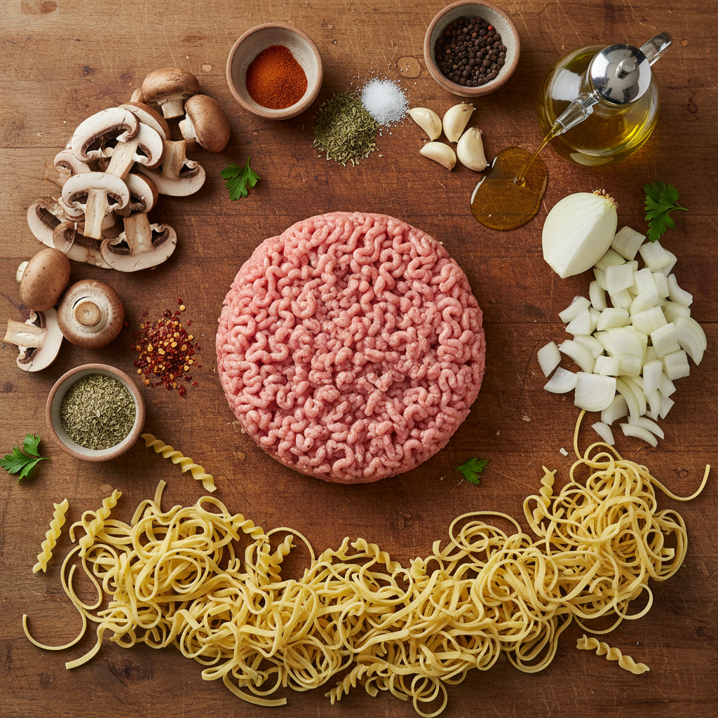 Ingredients for Creamy Turkey Stroganoff