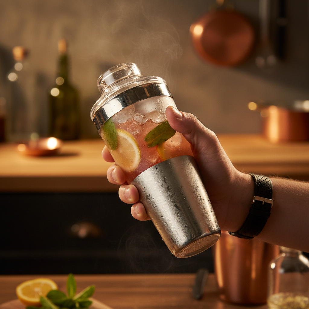 Shaking the cocktail in a shaker