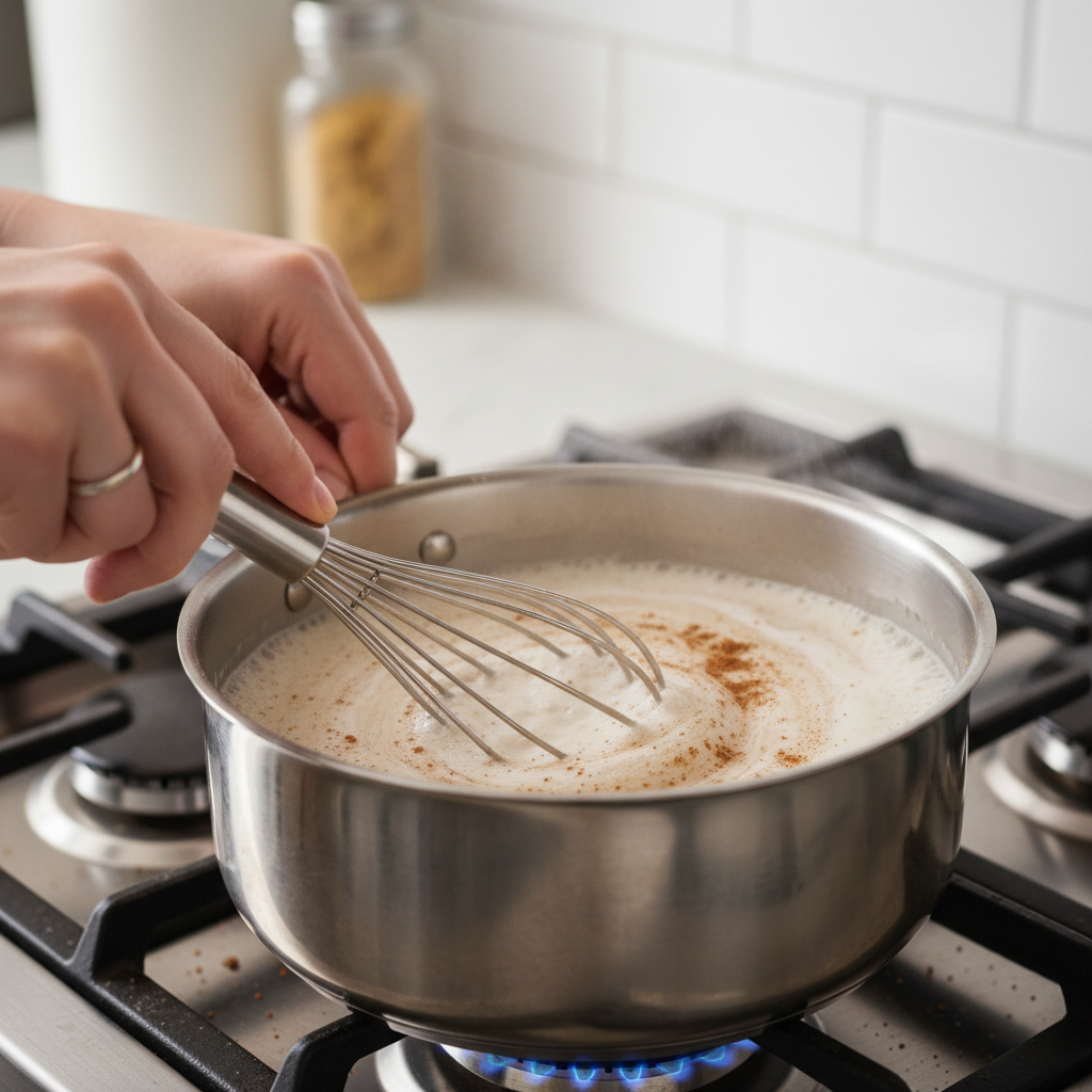 Mixing ingredients for vegan almond eggnog