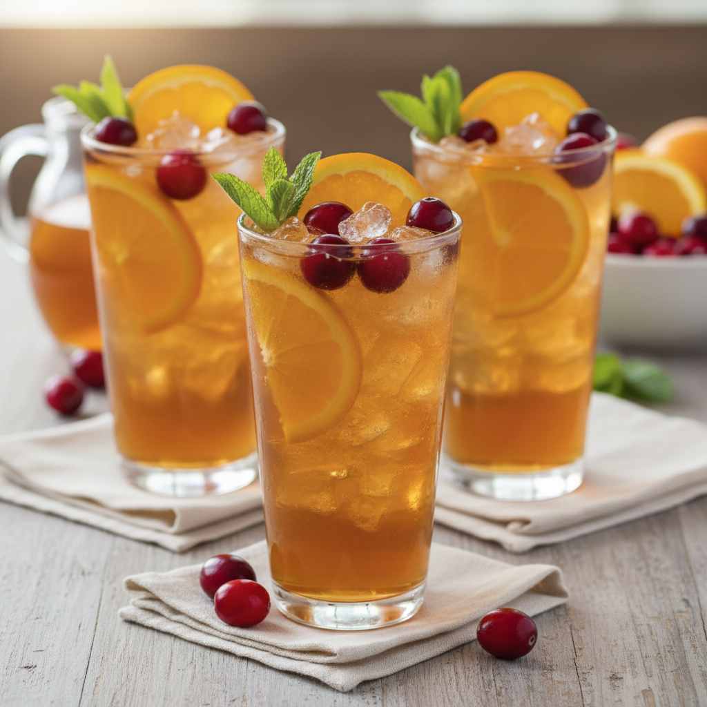 Served sweet tea with citrus and cranberries