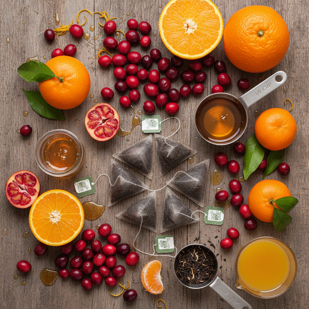 Ingredients for sweet tea with citrus and cranberries
